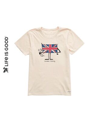 Life Is Good London Calling Union Jack Graphic Tee XL NWT Cream Shirt